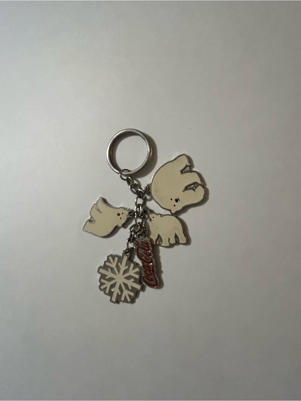 Vintage Coca-Cola Polar Bear Family Enamel Multi Charm Keychain Christmas